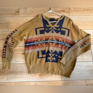 Pendleton V-Neck Sweater - Mustard and Navy